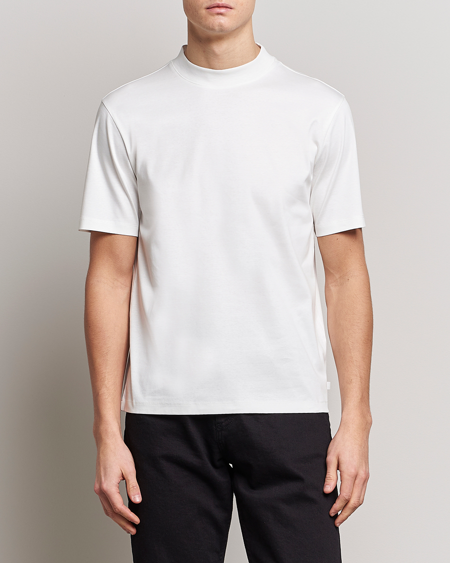 Herre | Kortærmede t-shirts | J.Lindeberg | Ace Mock Neck Mercerized Cotton T-Shirt White