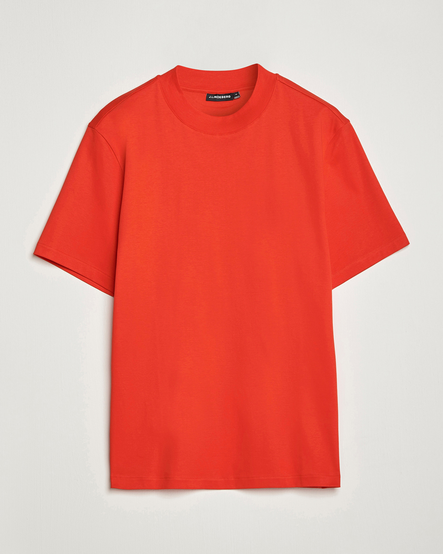 Herre | T-Shirts | J.Lindeberg | Ace Mock Neck Mercerized Cotton T-Shirt Fiery Red