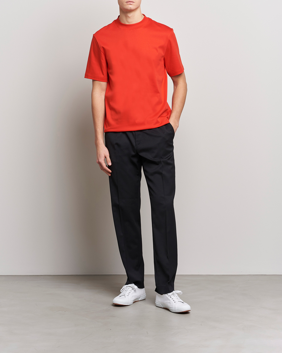 Herre | T-Shirts | J.Lindeberg | Ace Mock Neck Mercerized Cotton T-Shirt Fiery Red