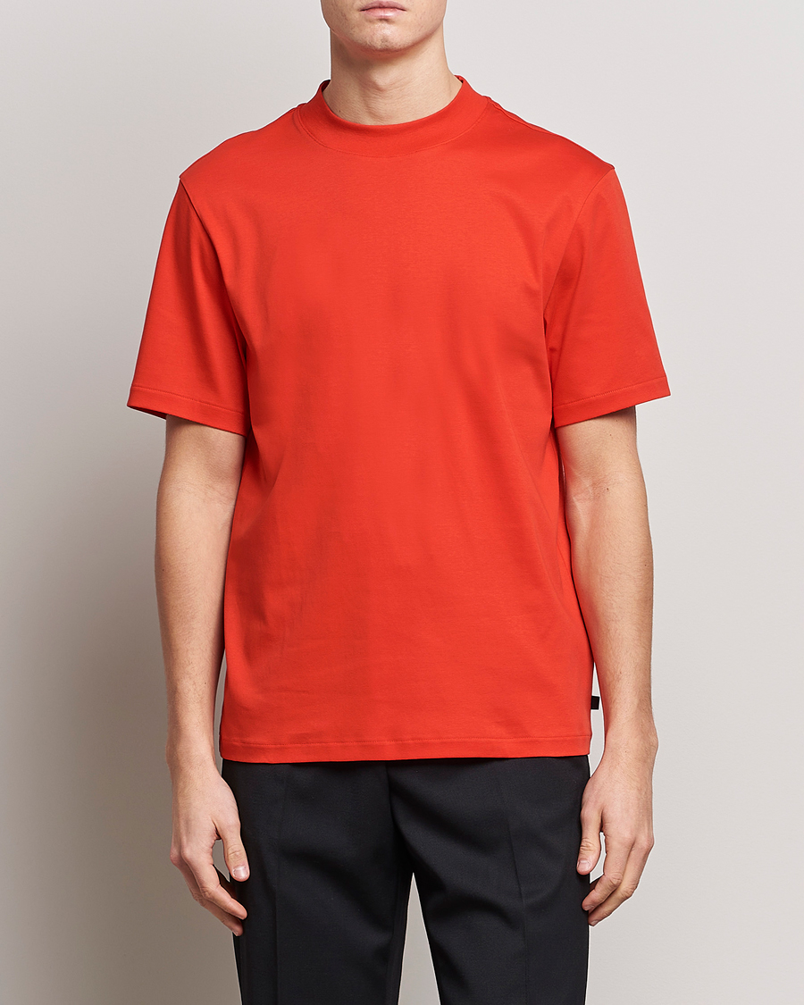 Herre |  | J.Lindeberg | Ace Mock Neck Mercerized Cotton T-Shirt Fiery Red