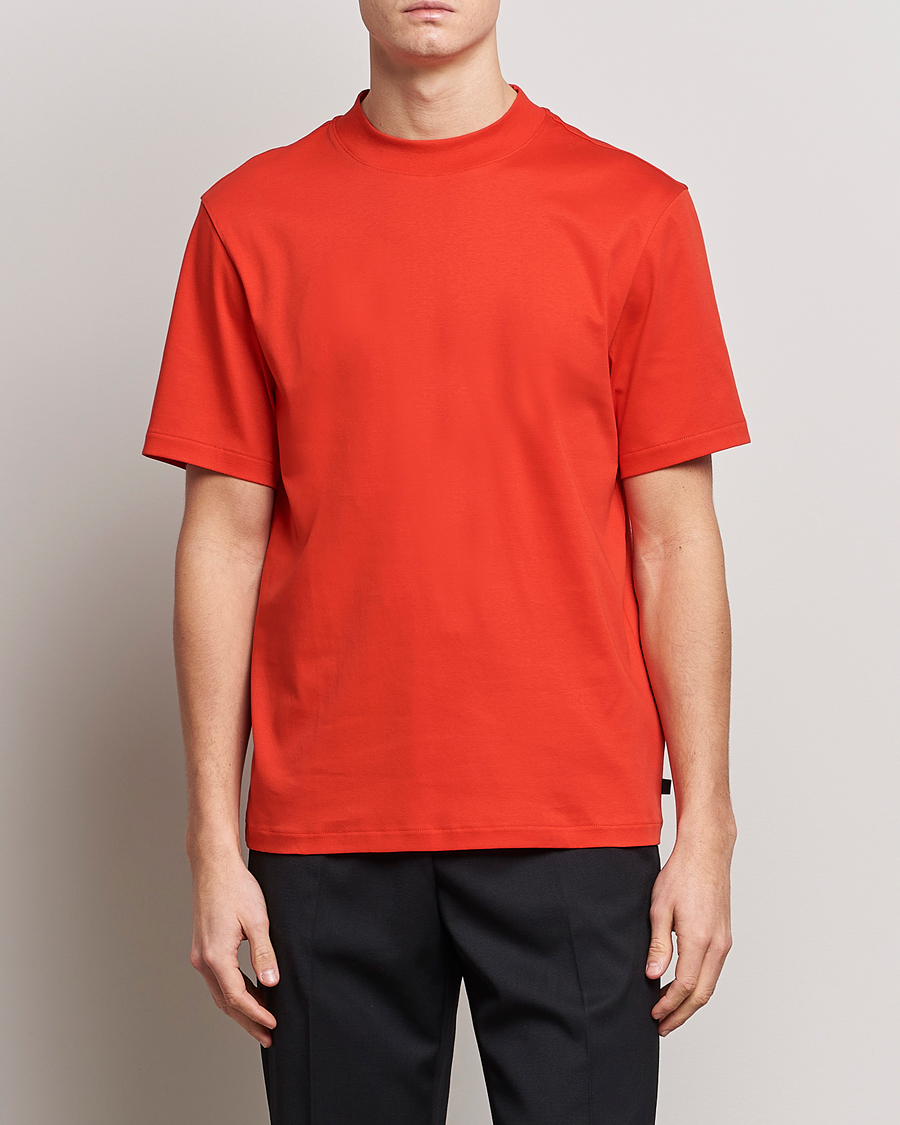 Herre | T-Shirts | J.Lindeberg | Ace Mock Neck Mercerized Cotton T-Shirt Fiery Red