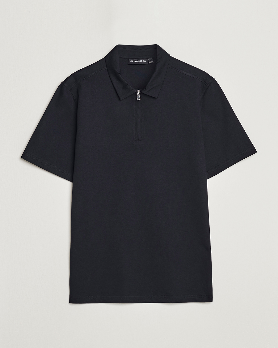 Herre | Polotrøjer | J.Lindeberg | Asher Zip Mercerized Cotton Polo Black