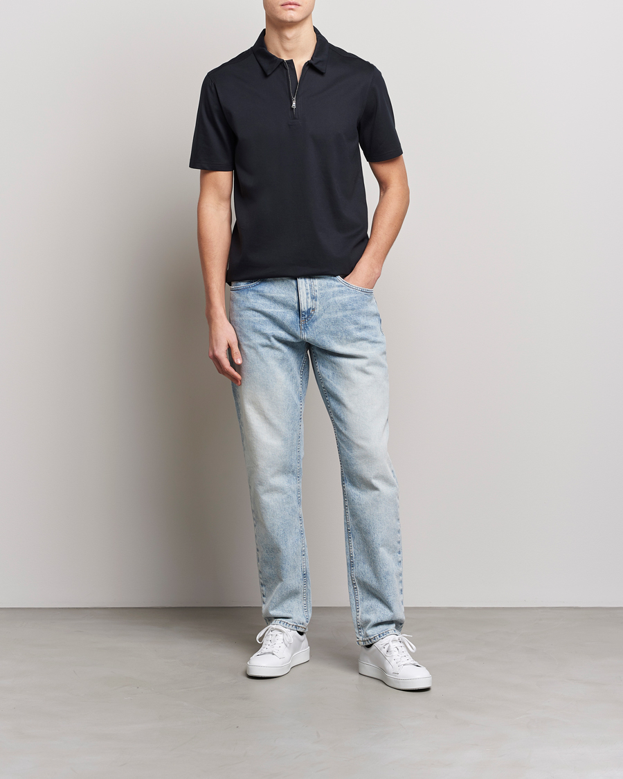 Herre | Polotrøjer | J.Lindeberg | Asher Zip Mercerized Cotton Polo Black