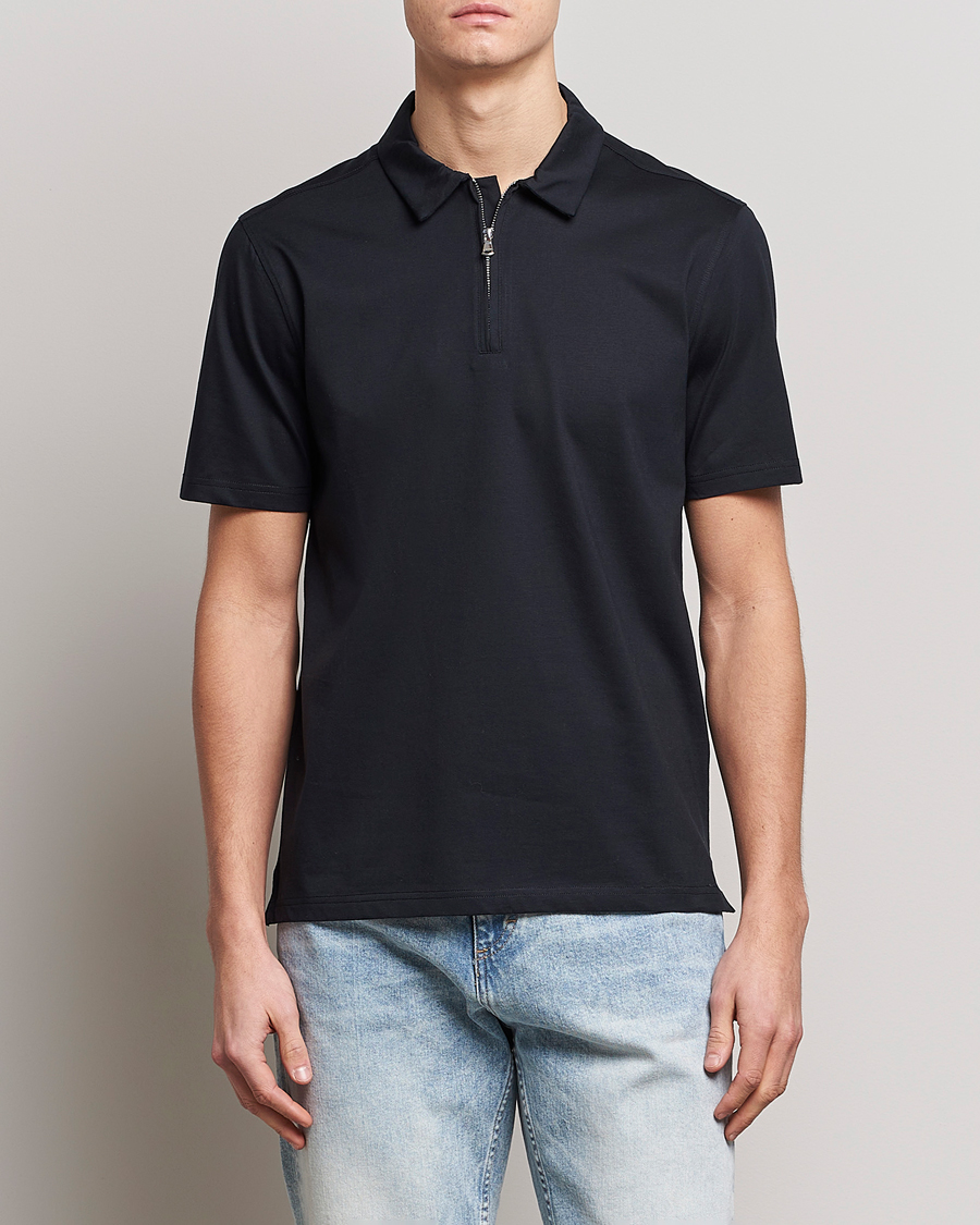 Herre | Polotrøjer | J.Lindeberg | Asher Zip Mercerized Cotton Polo Black