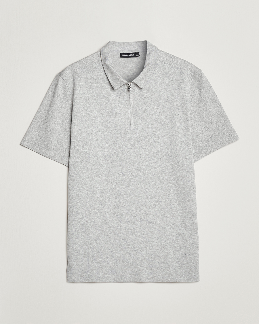 Herre | Polotrøjer | J.Lindeberg | Asher Zip Mercerized Cotton Polo Light Grey Melange