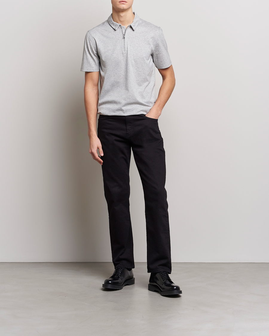 Herre | Polotrøjer | J.Lindeberg | Asher Zip Mercerized Cotton Polo Light Grey Melange