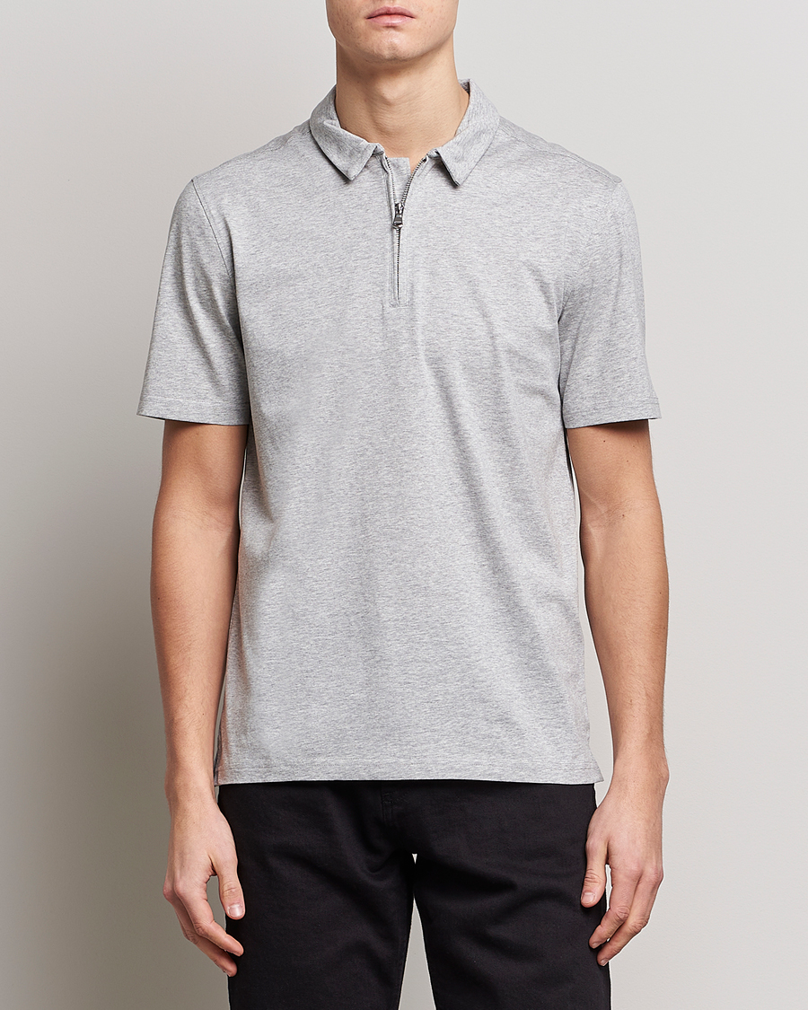 Herre | Polotrøjer | J.Lindeberg | Asher Zip Mercerized Cotton Polo Light Grey Melange
