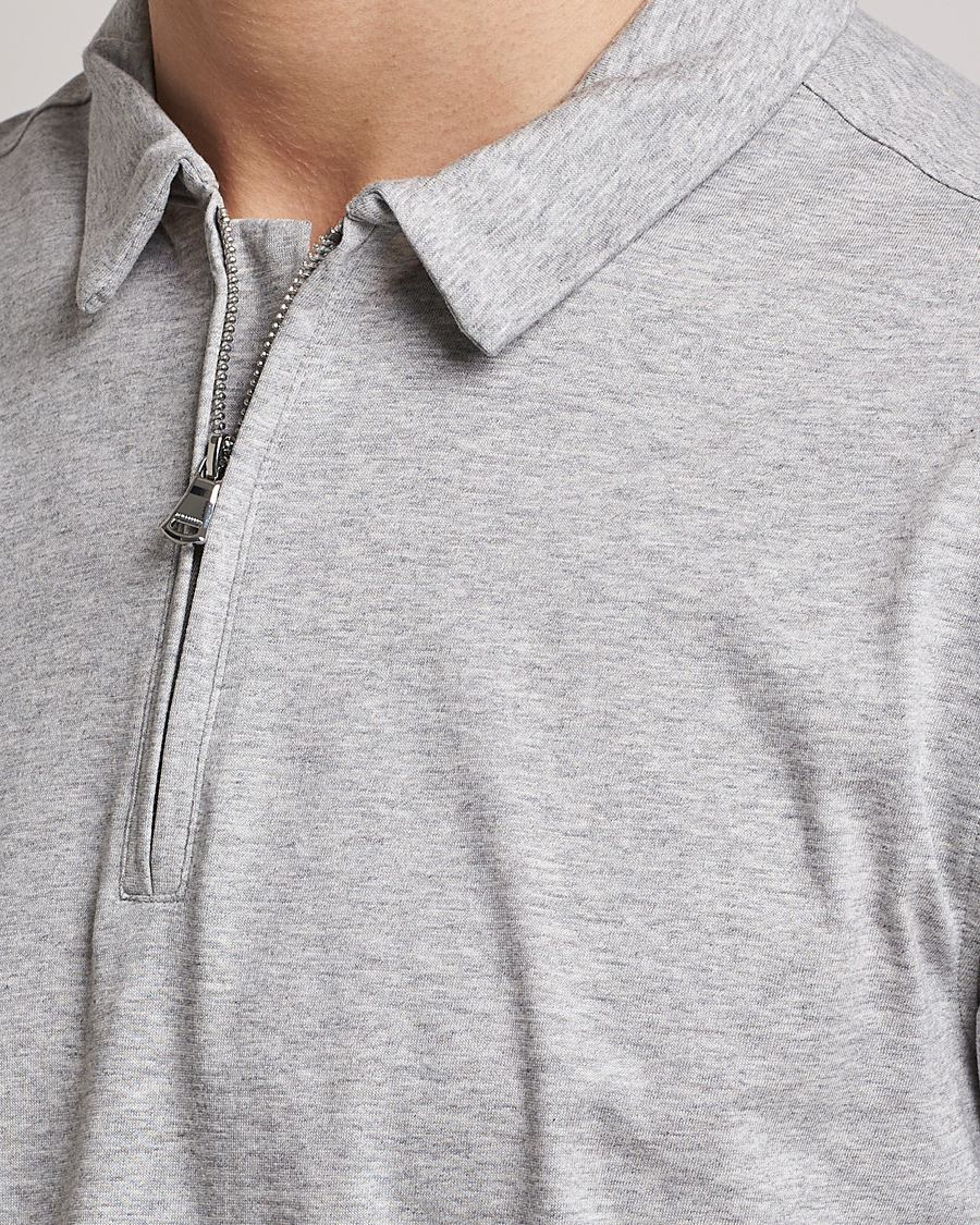 Herre | Polotrøjer | J.Lindeberg | Asher Zip Mercerized Cotton Polo Light Grey Melange