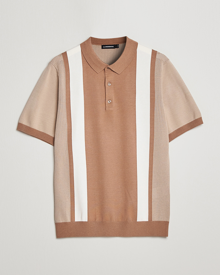 Herre | Polotrøjer | J.Lindeberg | Rey Stripe Knitted Polo Tiger Brown