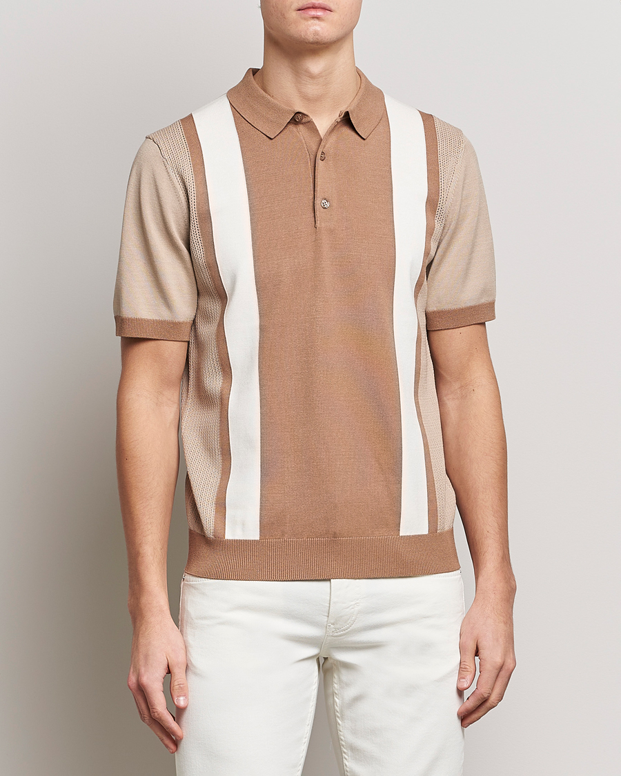 Herre | Polotrøjer | J.Lindeberg | Rey Stripe Knitted Polo Tiger Brown