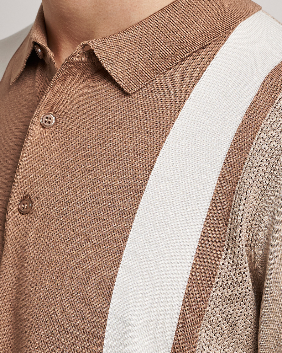 Herre | Polotrøjer | J.Lindeberg | Rey Stripe Knitted Polo Tiger Brown