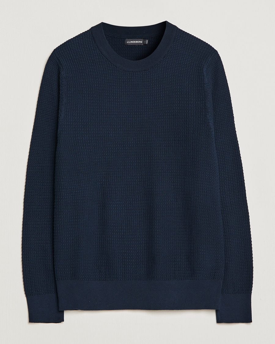 Herre | Trøjer | J.Lindeberg | Arthur Structure Organic Cotton Crew Neck Navy