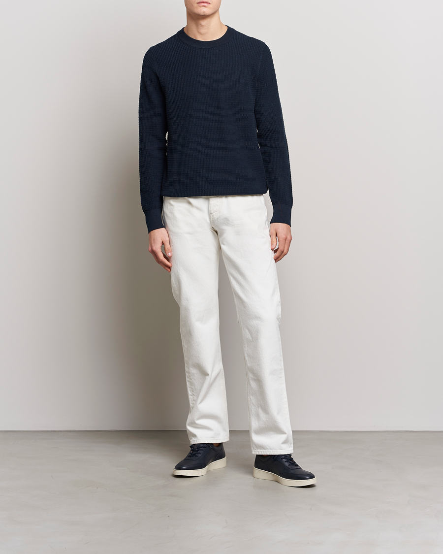 Herre | Trøjer | J.Lindeberg | Arthur Structure Organic Cotton Crew Neck Navy