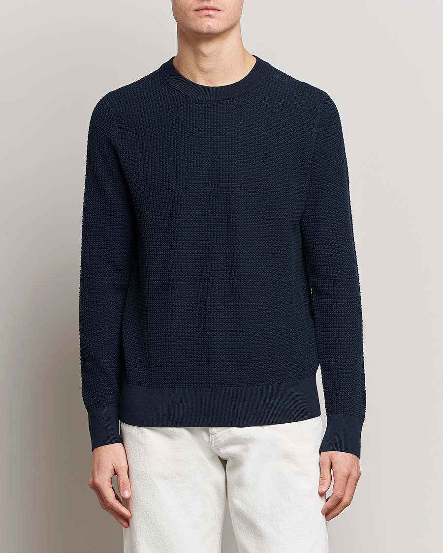 Herre | Trøjer | J.Lindeberg | Arthur Structure Organic Cotton Crew Neck Navy