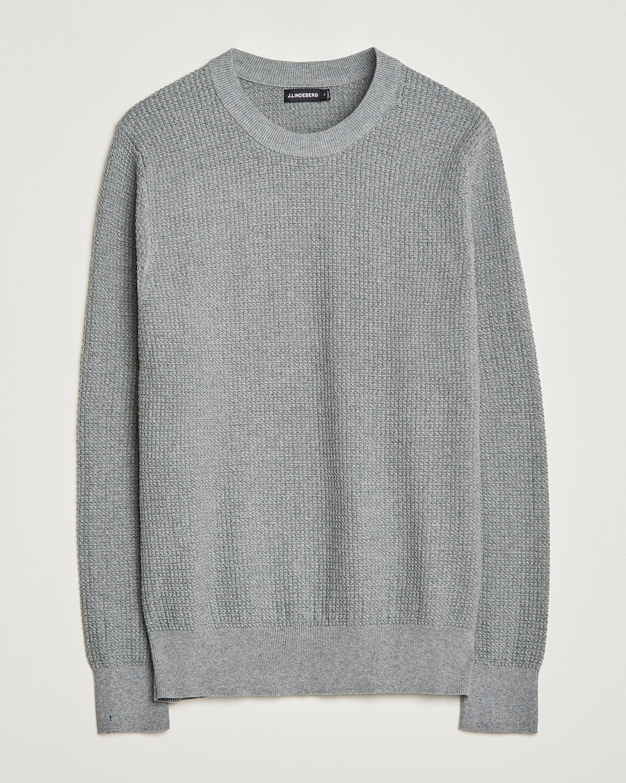 Herre | Trøjer | J.Lindeberg | Arthur Structure Organic Cotton Crew Neck Light Grey