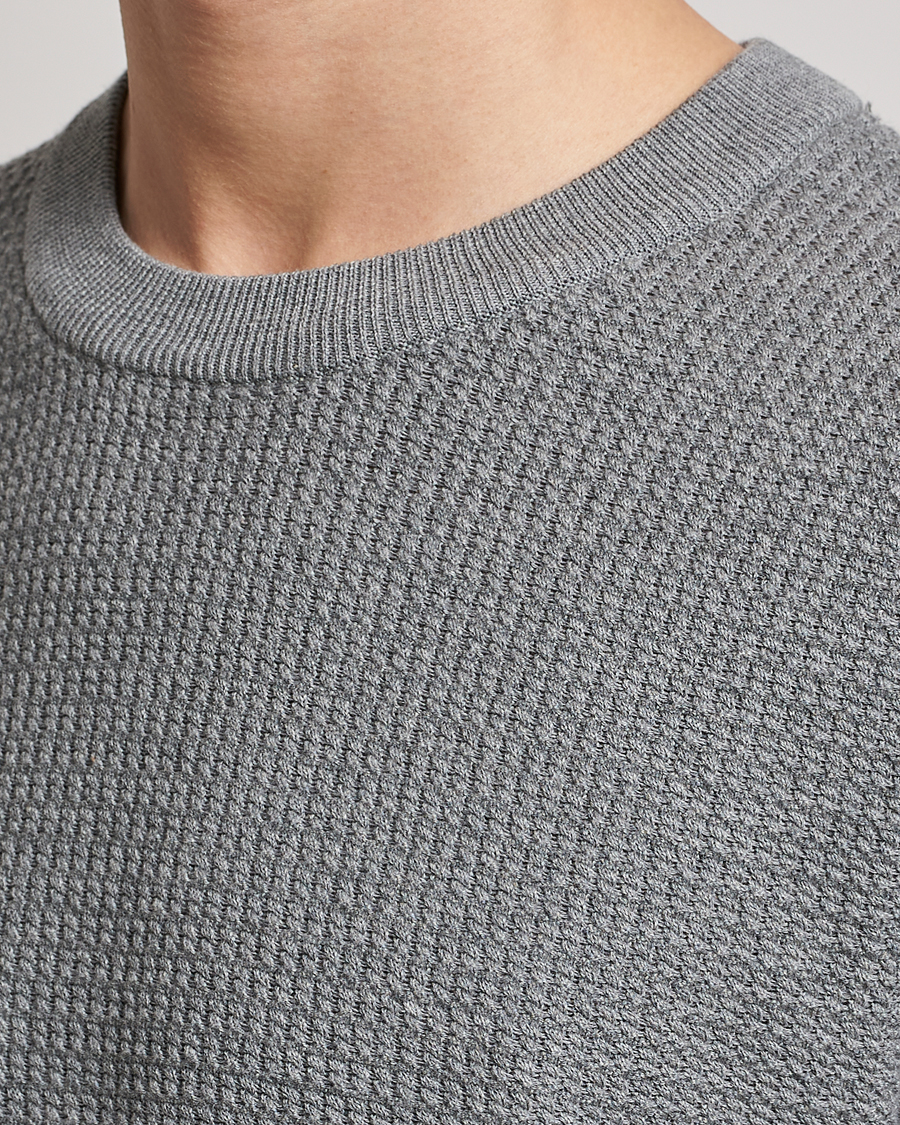 Herre | Trøjer | J.Lindeberg | Arthur Structure Organic Cotton Crew Neck Light Grey
