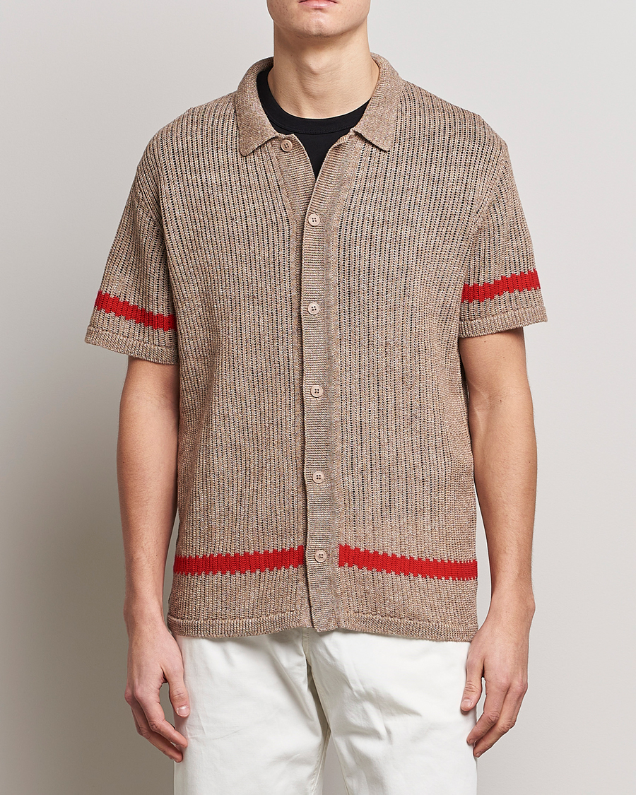 Herre | Kortærmede skjorter | J.Lindeberg | Sky Knitted Linen/Merino Short Sleeve Shirt Beige