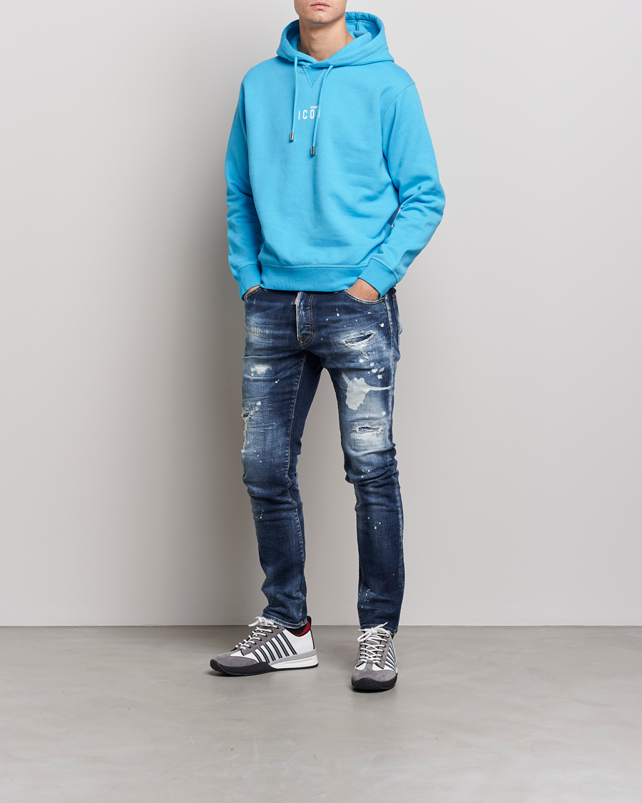 Herre | Trøjer | Dsquared2 | Icon small Logo Hoodie Blue Miami