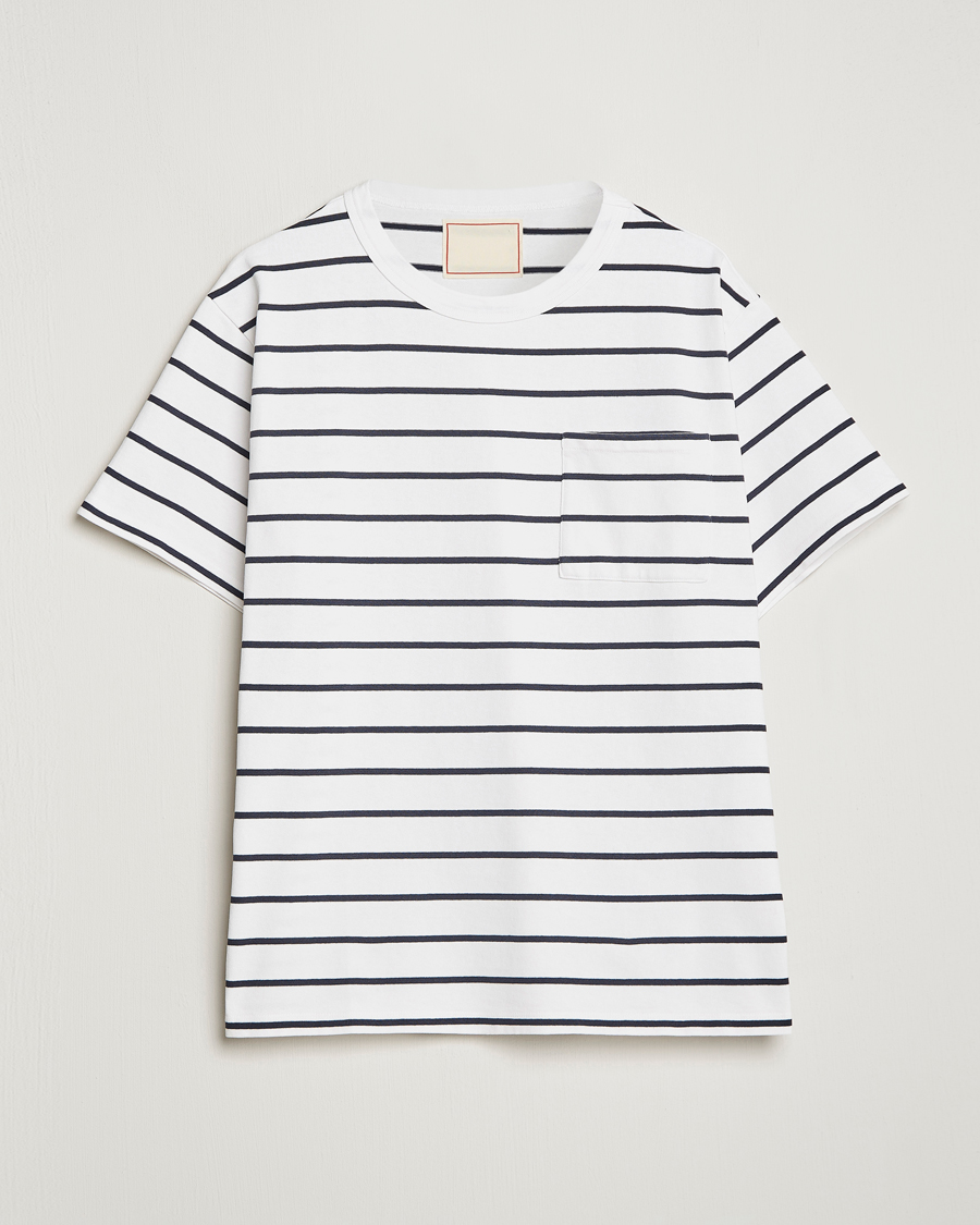Herre | T-Shirts | Jeanerica | Hervé Striped Heacy Crew Neck T-Shirt White/Navy