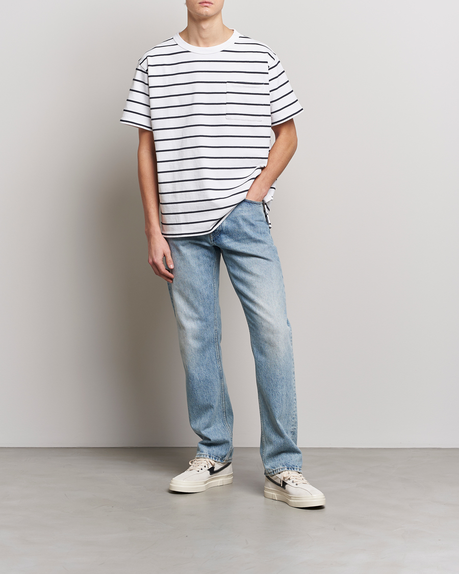 Herre | T-Shirts | Jeanerica | Hervé Striped Heacy Crew Neck T-Shirt White/Navy