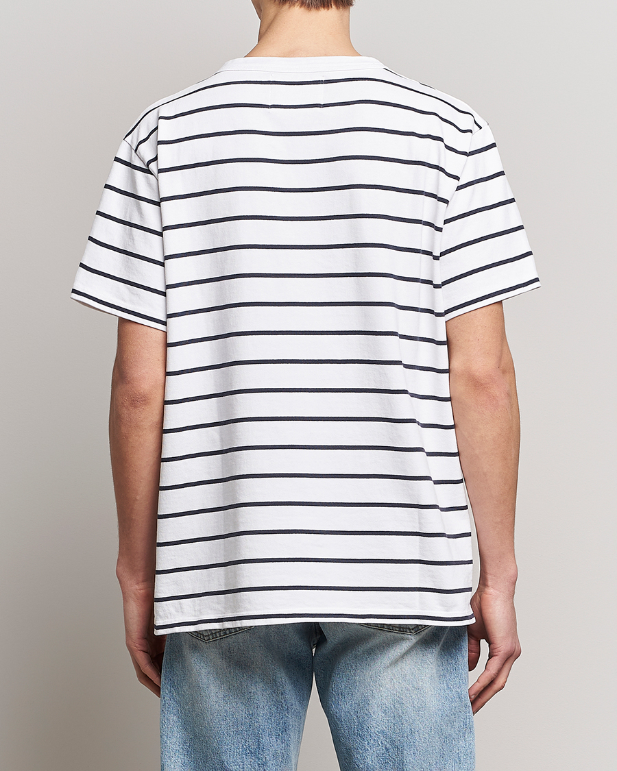 Herre | T-Shirts | Jeanerica | Hervé Striped Heacy Crew Neck T-Shirt White/Navy
