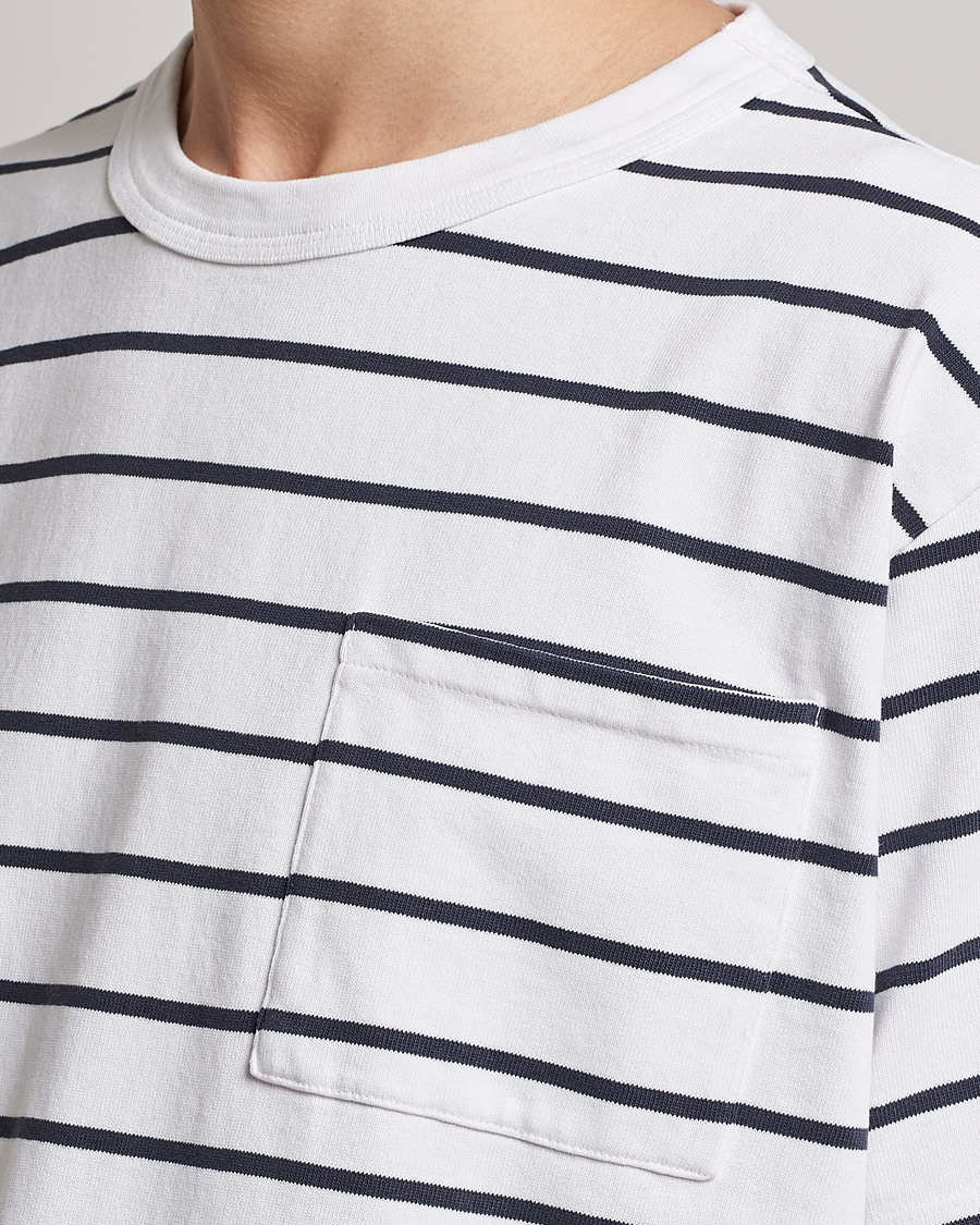 Herre | T-Shirts | Jeanerica | Hervé Striped Heacy Crew Neck T-Shirt White/Navy