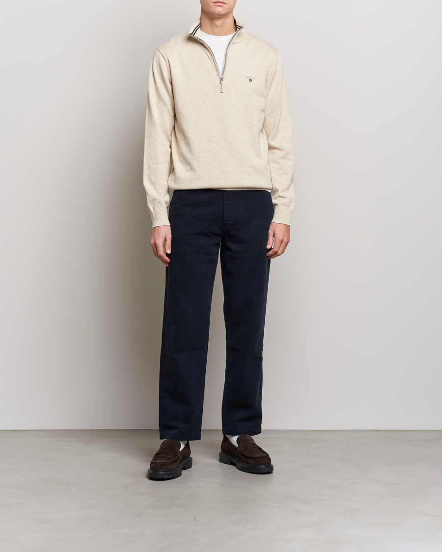 Herre | Trøjer | GANT | Classic Cotton Half Zip Ocra Melange