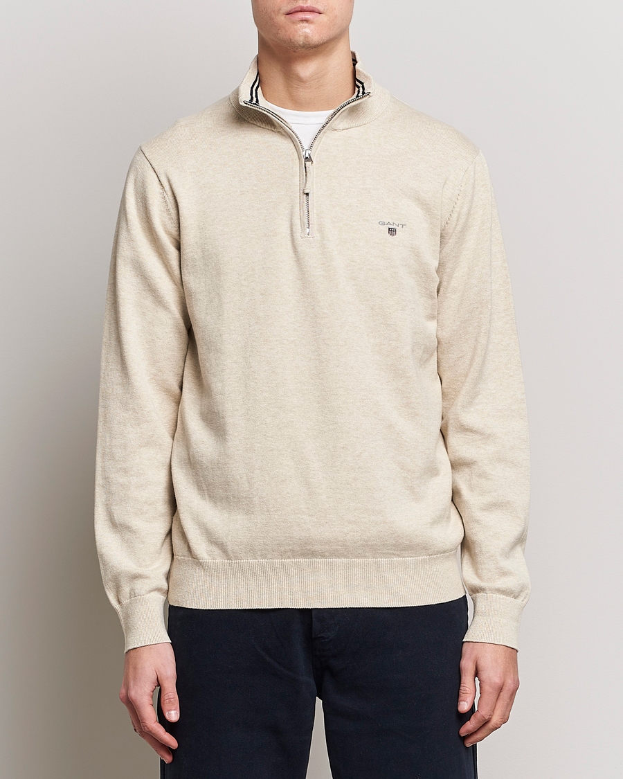 Herre | Trøjer | GANT | Classic Cotton Half Zip Ocra Melange