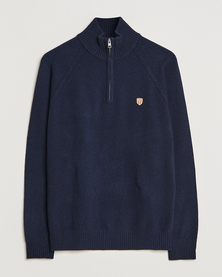Herre | Trøjer | GANT | Banner Shield Lambswool Half Zip Eavning Blue
