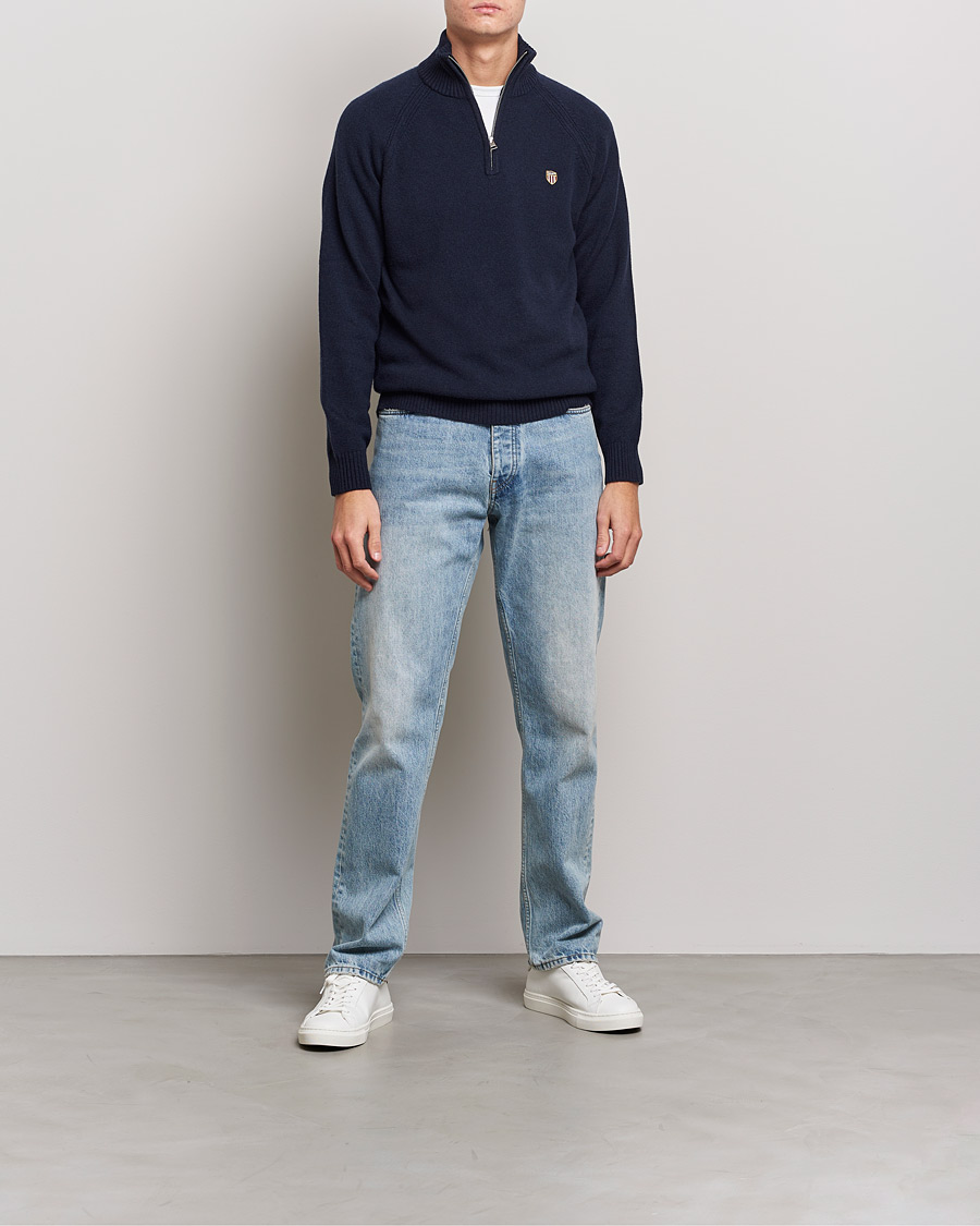 Herre | Trøjer | GANT | Banner Shield Lambswool Half Zip Eavning Blue