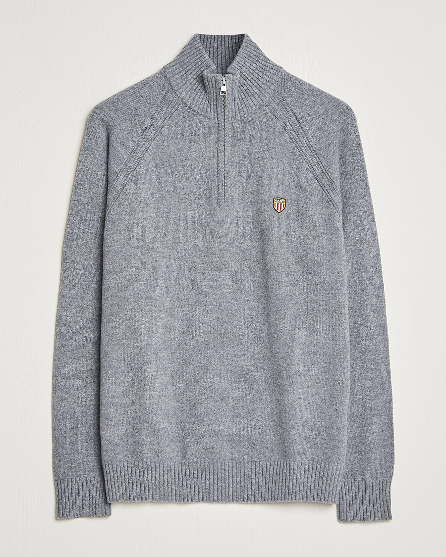 Herre | Trøjer | GANT | Banner Shield Lambswool Half Zip Dark Grey Melange