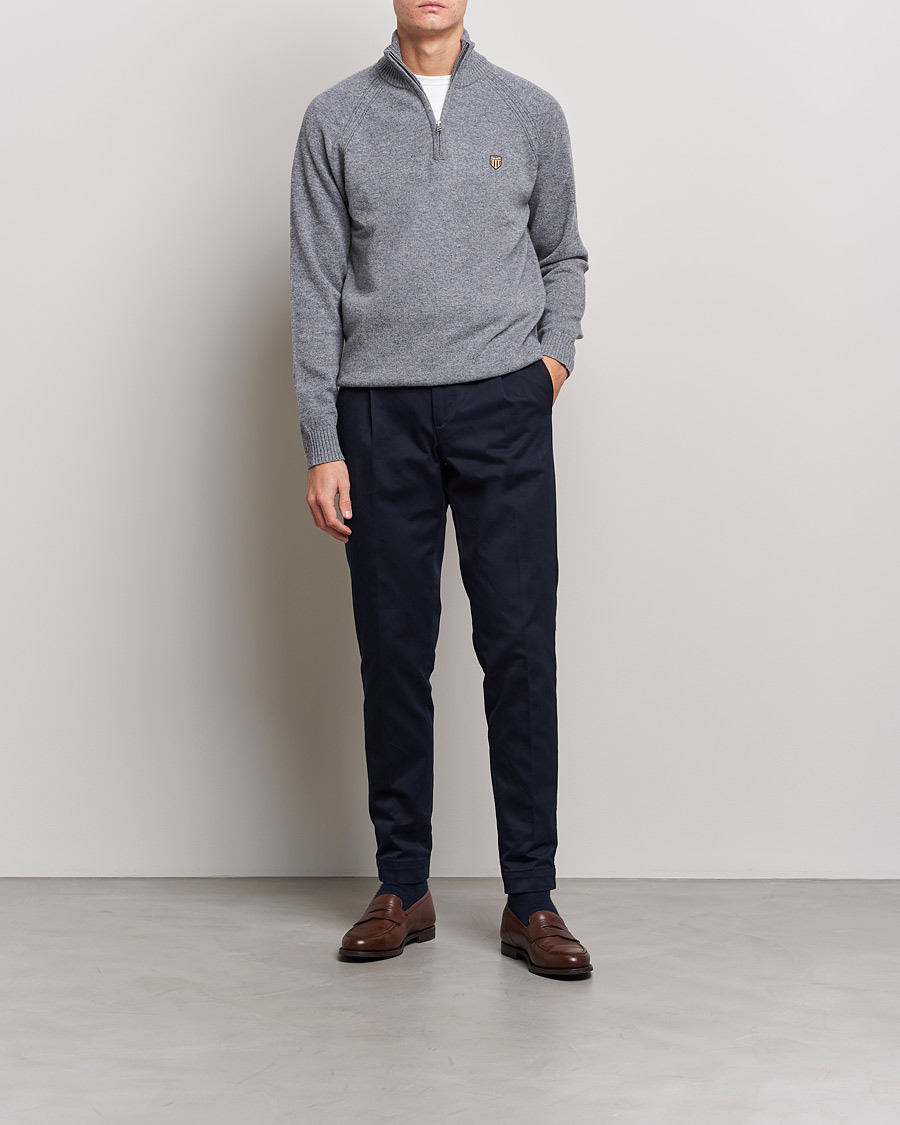 Herre | Trøjer | GANT | Banner Shield Lambswool Half Zip Dark Grey Melange