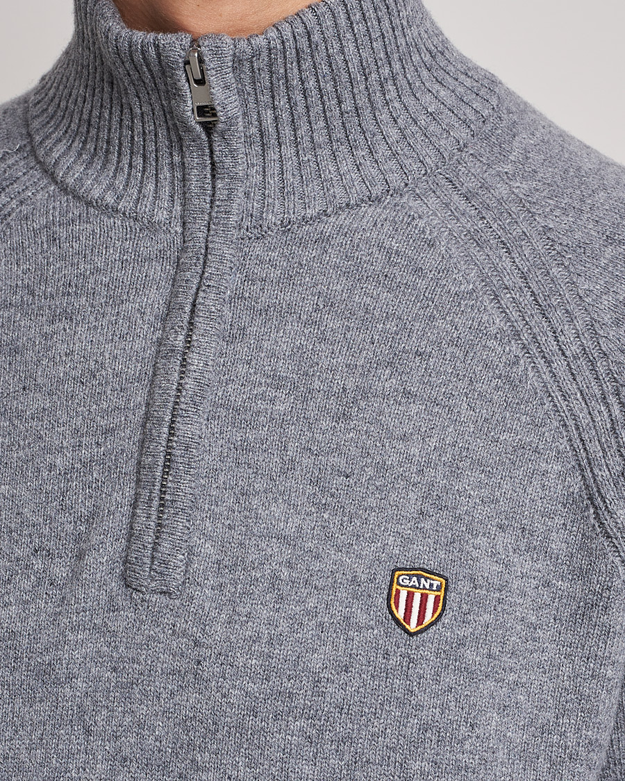 Herre | Trøjer | GANT | Banner Shield Lambswool Half Zip Dark Grey Melange