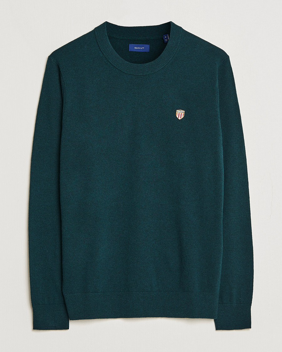 Herre | Trøjer | GANT | Banner Shield Lambswool Crew Neck Ratran Green
