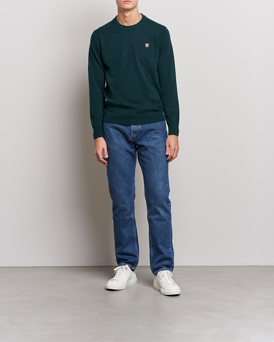Herre | Trøjer | GANT | Banner Shield Lambswool Crew Neck Ratran Green