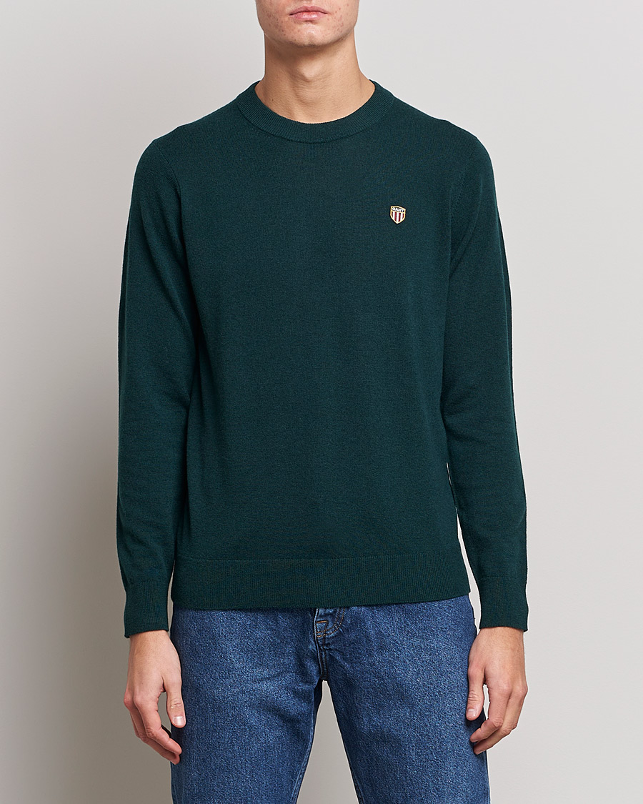 Herre | Trøjer | GANT | Banner Shield Lambswool Crew Neck Ratran Green