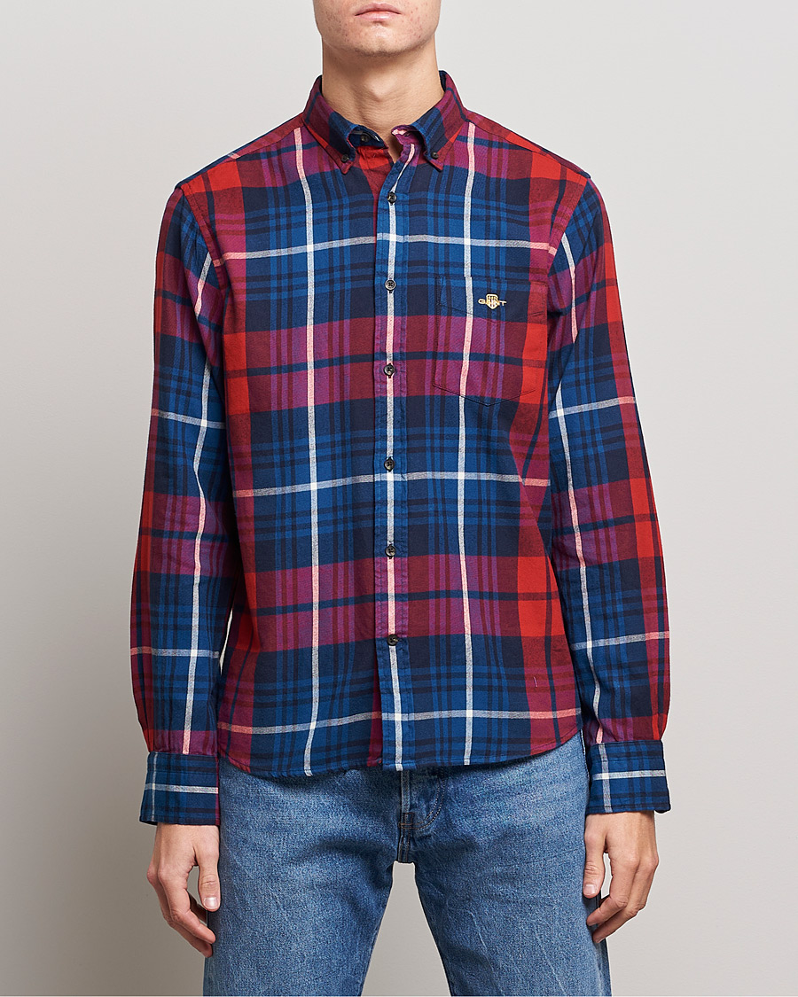 Herre | Skjorter | Gant | Regular Plaid Flannel Shirt Ruby Red