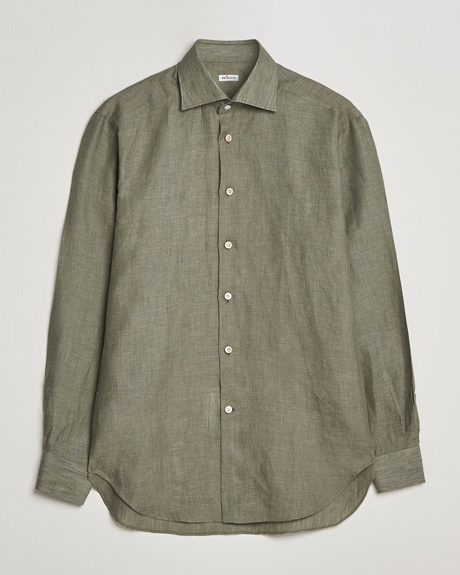 Herre | Skjorter | Kiton | Linen Sport Shirt Olive