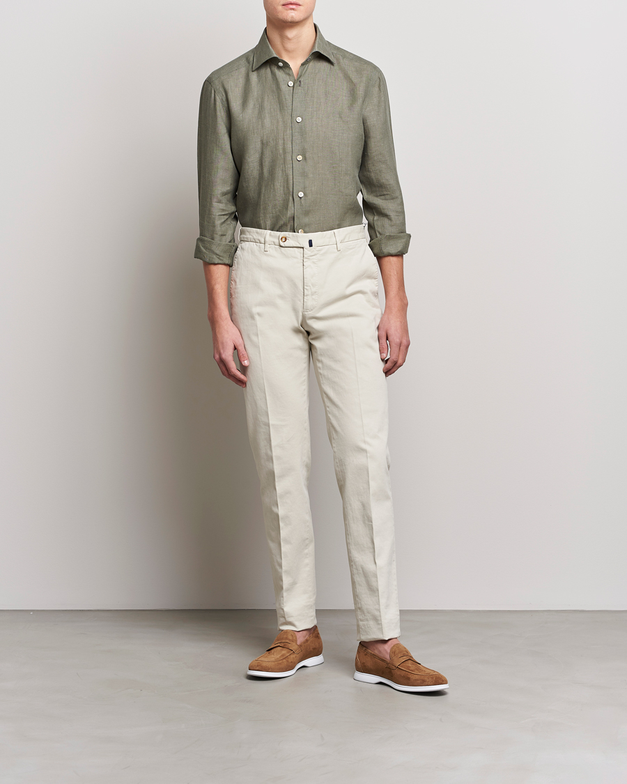 Herre | Skjorter | Kiton | Linen Sport Shirt Olive