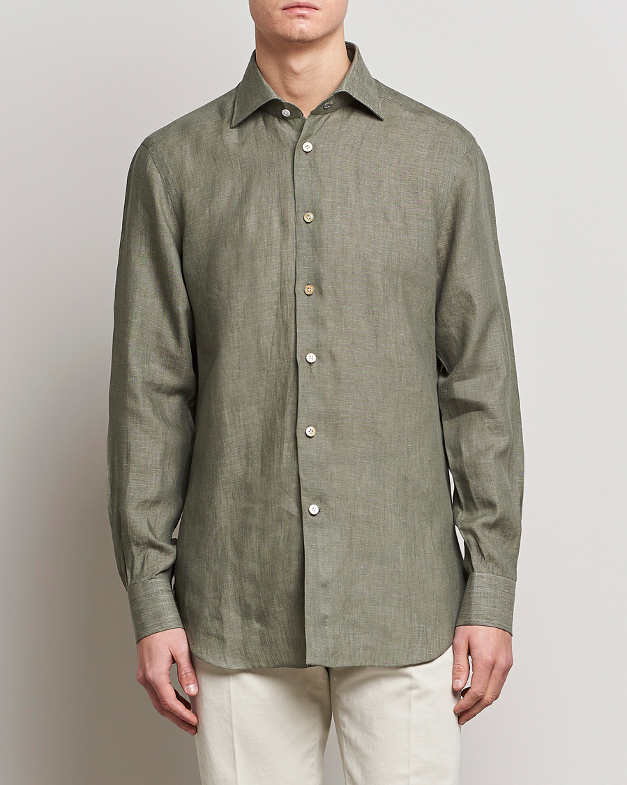 Herre | Skjorter | Kiton | Linen Sport Shirt Olive