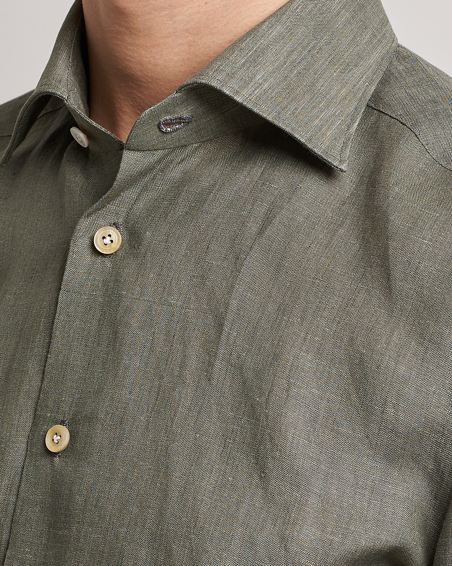 Herre | Skjorter | Kiton | Linen Sport Shirt Olive