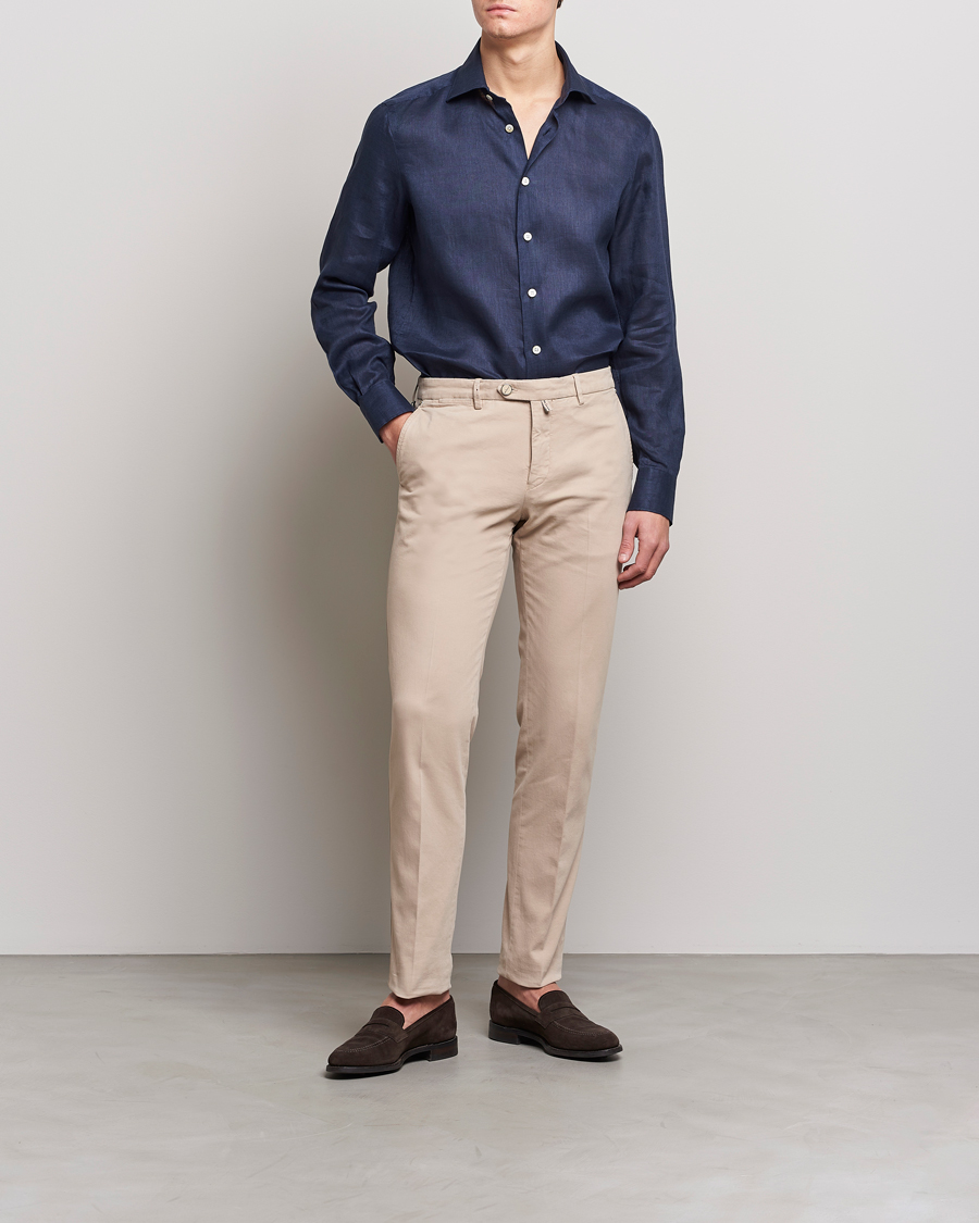 Herre | Skjorter | Kiton | Linen Sport Shirt Navy