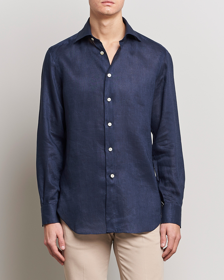 Herre | Skjorter | Kiton | Linen Sport Shirt Navy