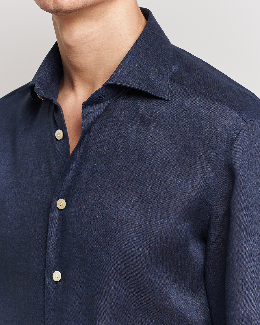Herre | Skjorter | Kiton | Linen Sport Shirt Navy