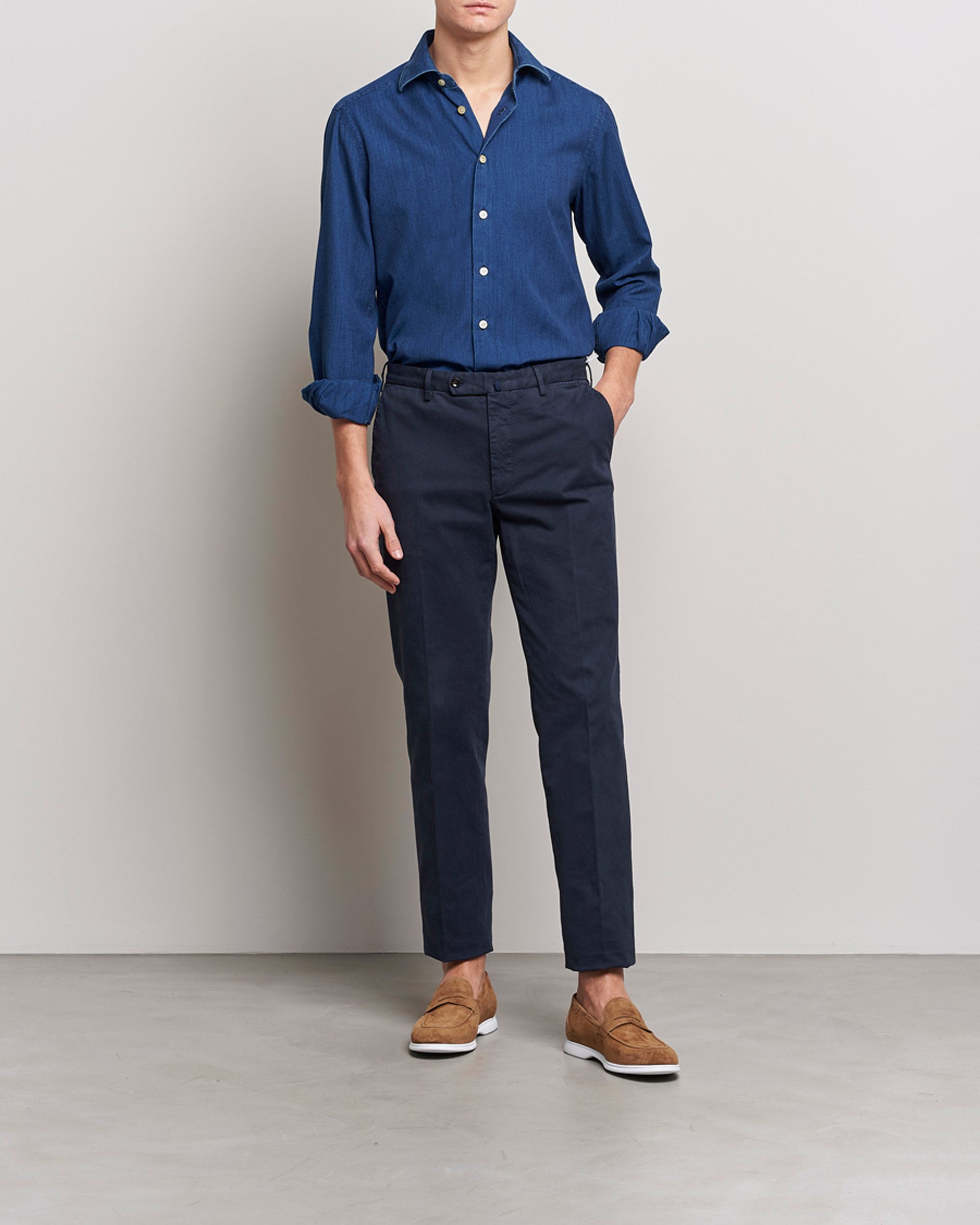 Herre | Skjorter | Kiton | Denim Sport Shirt Indigo Blue