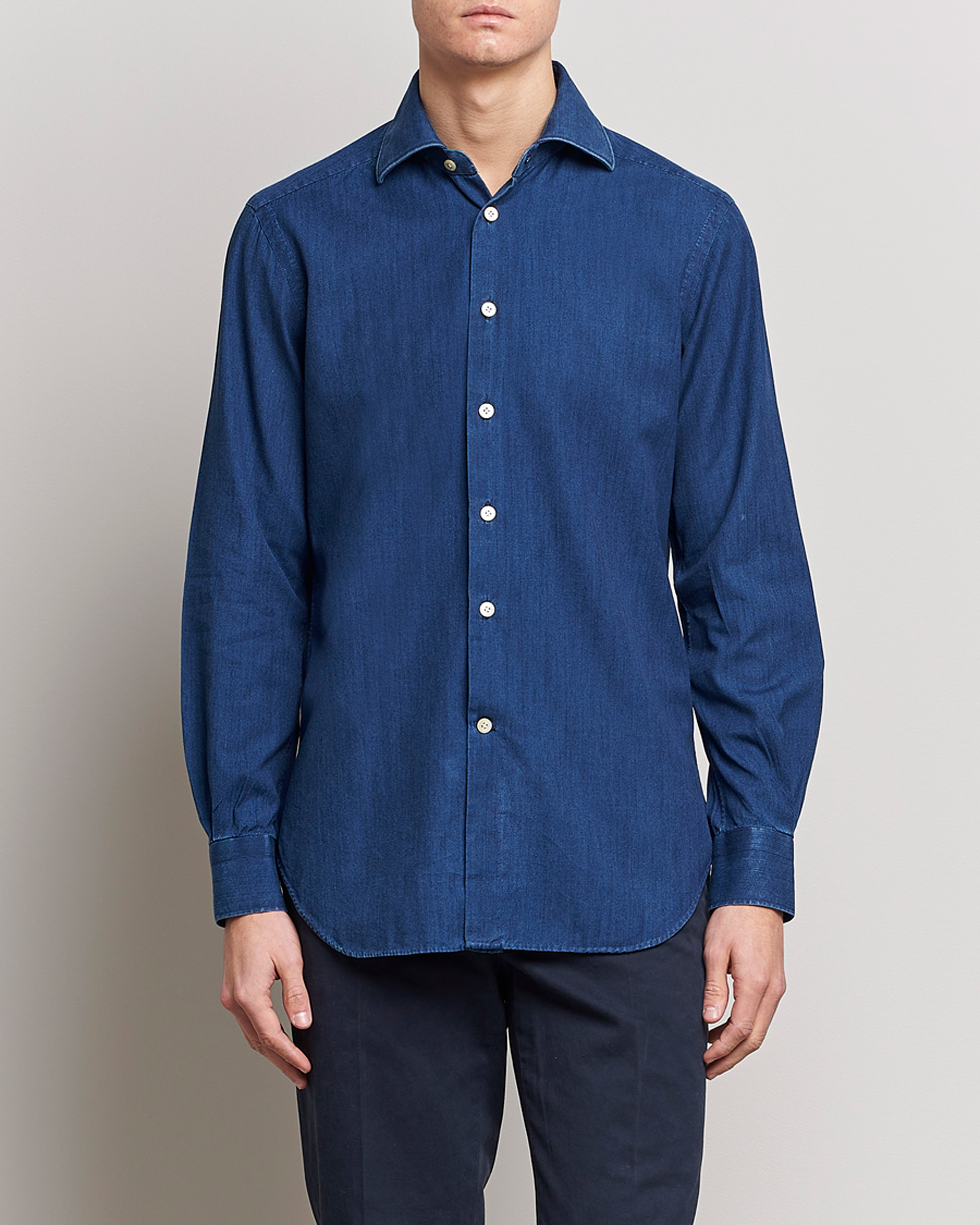 Herre | Skjorter | Kiton | Denim Sport Shirt Indigo Blue
