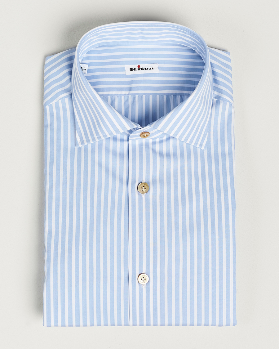 Herre | Skjorter | Kiton | Slim Fit Striped Dress Shirt Light Blue