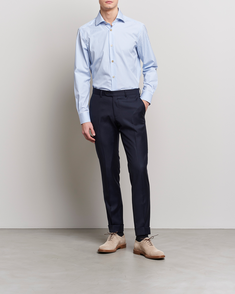 Herre | Skjorter | Kiton | Slim Fit Striped Dress Shirt Light Blue