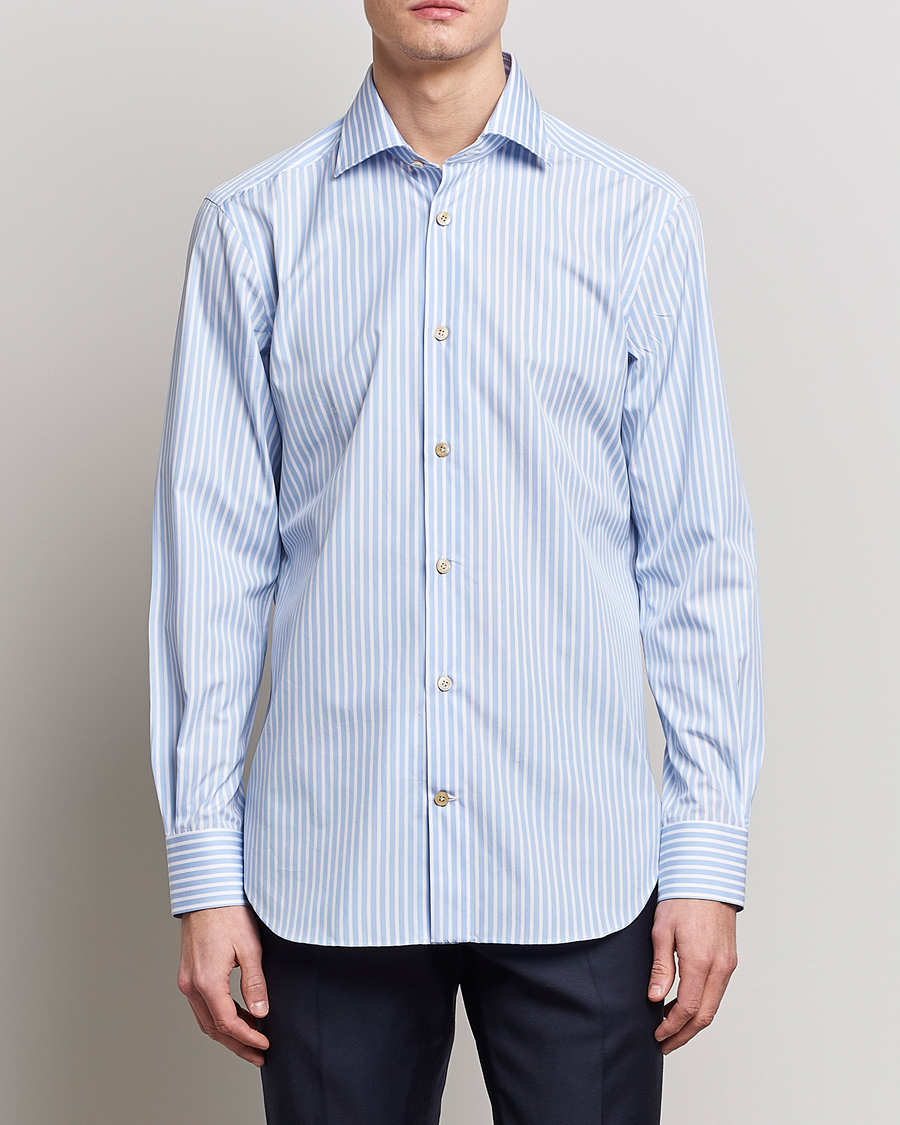 Herre | Skjorter | Kiton | Slim Fit Striped Dress Shirt Light Blue