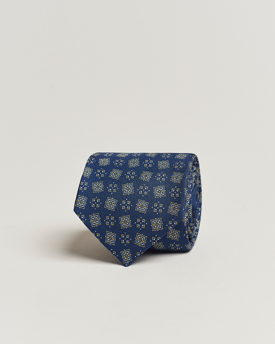 Herre | Kiton Printed Silk Tie Navy | Kiton | Printed Silk Tie Navy